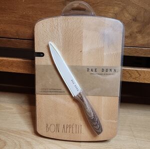 New Rae Dunn Cutting Board And Utility Cream Knife Faux Wood Handle